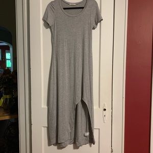 Grey maxi dress with cut out for left leg
